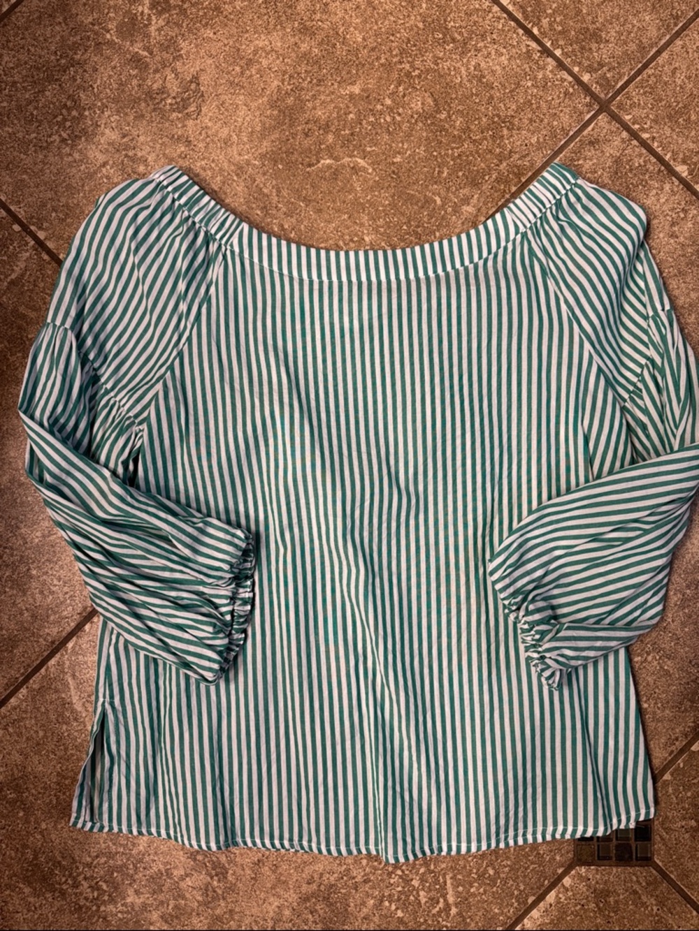 Striped Green and White Boatneck Blouse